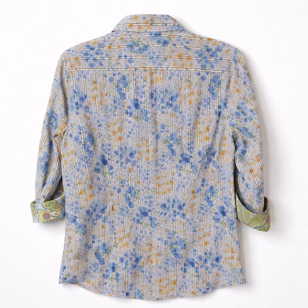 Robert Graham Women’s Floral Button Down Shirt M/M Blue Yellow Cotton - Picture 2 of 11
